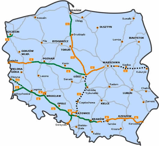 mapa de carreteras de Polonia